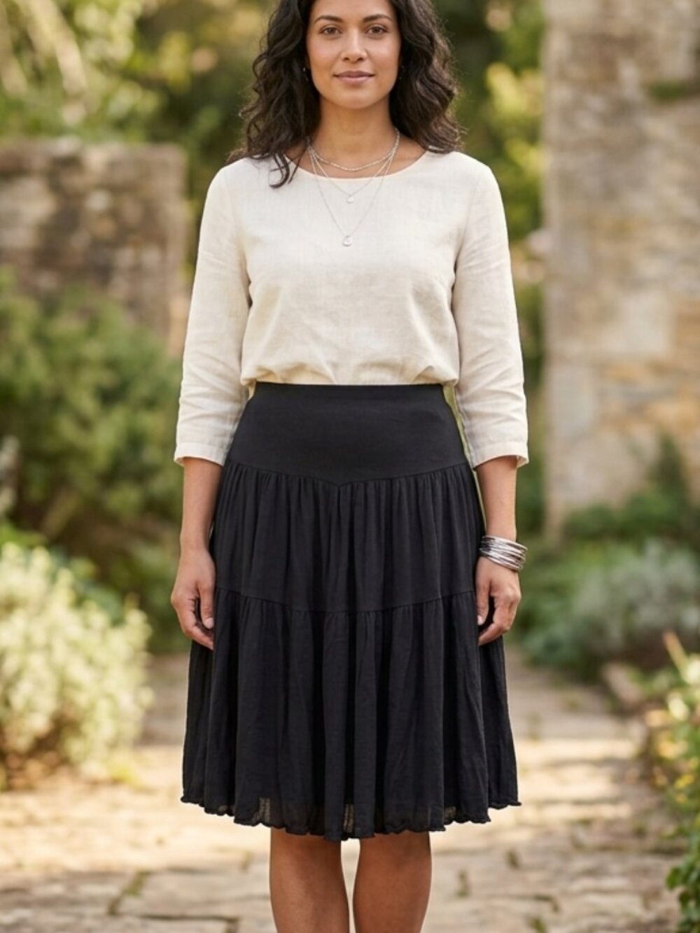 Marciano Tiered Midi Peasant Skirt